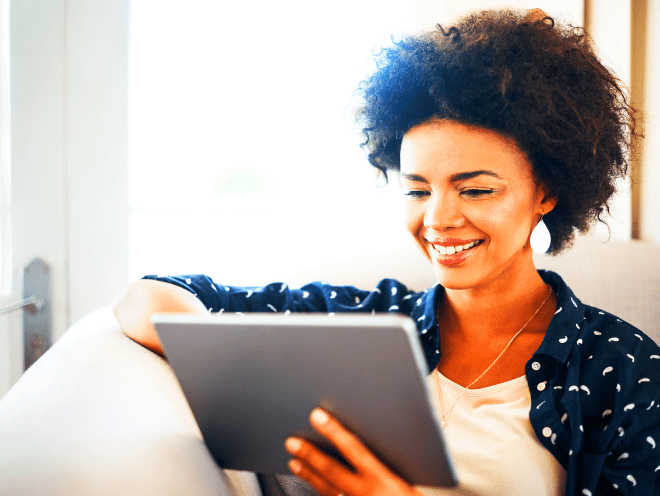 person reading podcast