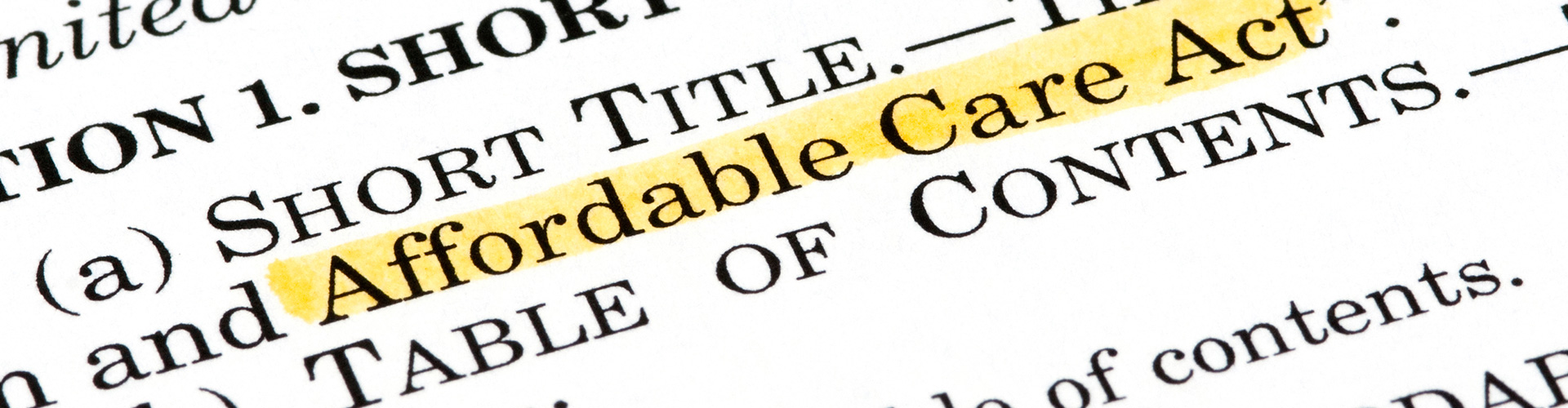Affordable Care Act highlighted on a page