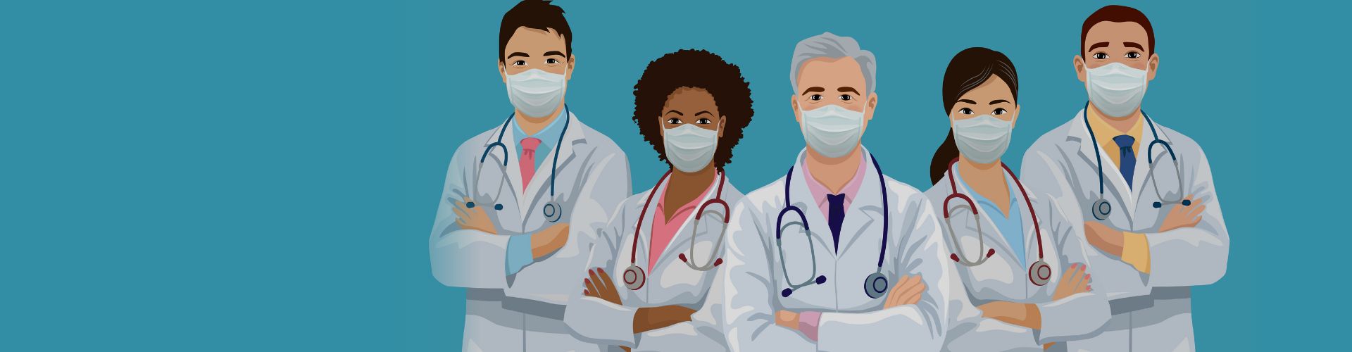 animated doctors standing together wearing masks
